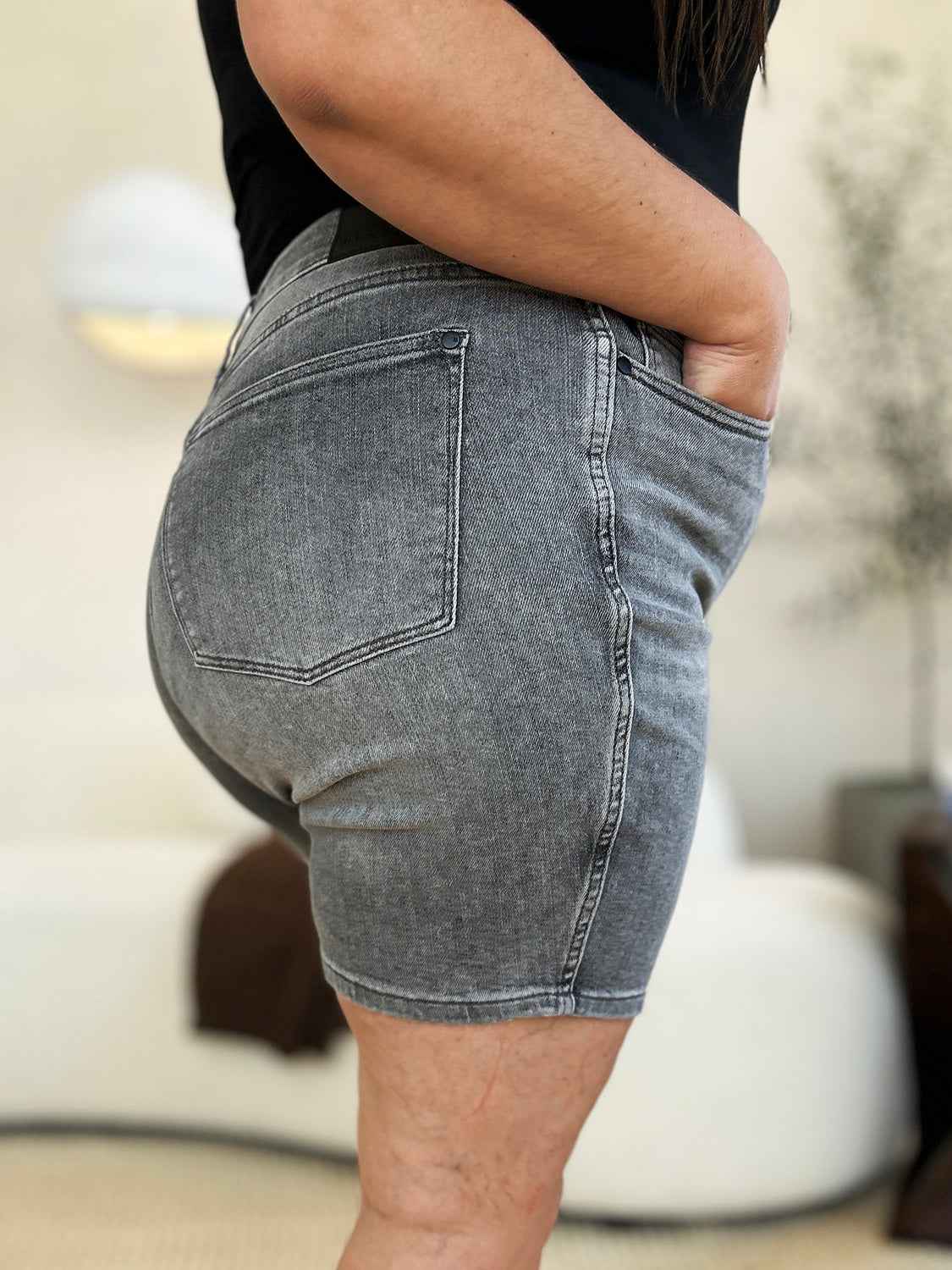 Judy Blue Full Size High Waist Washed Denim Shorts - Damned Threads